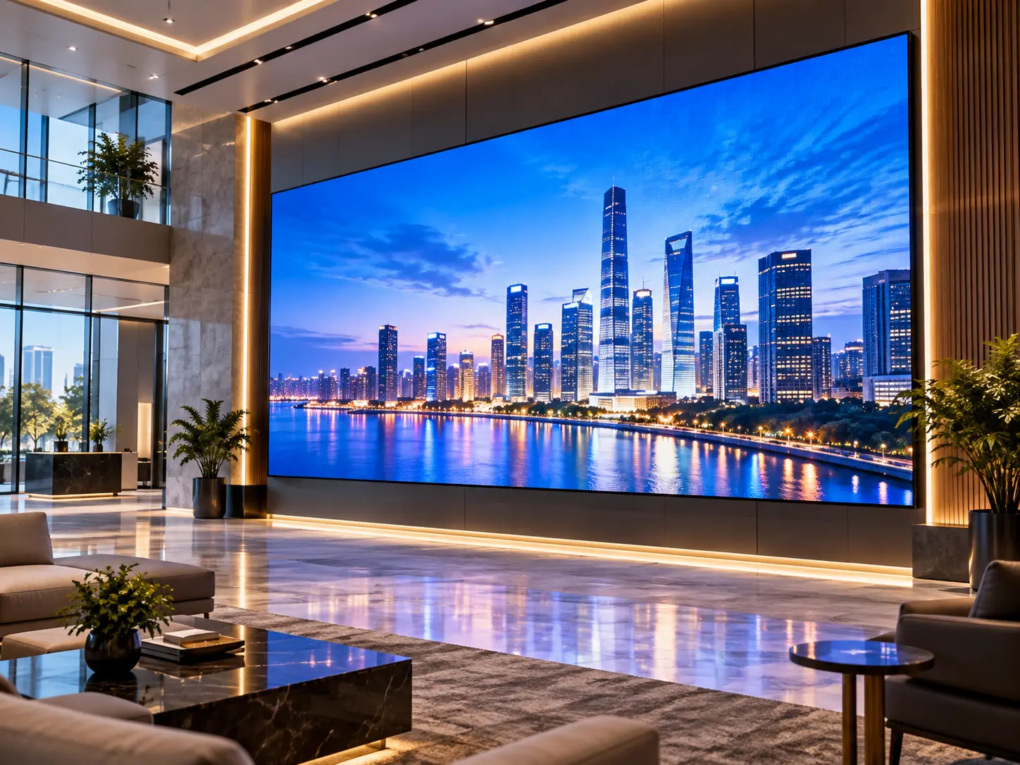 Indoor LED display installed in a modern meeting space